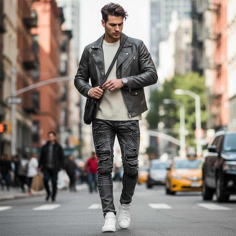 Jeans Herren schwarz Slim-Fit mit Destroyed-Details - 4 - Atelier-Zofia