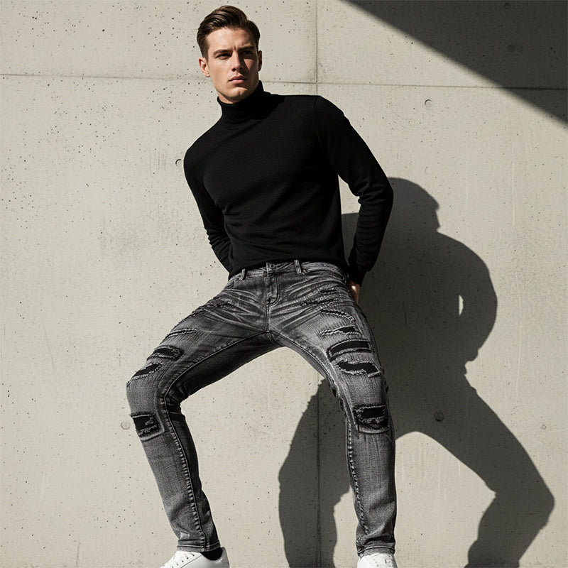 Jeans Herren schwarz Slim-Fit mit Destroyed-Details - 5 - Atelier-Zofia
