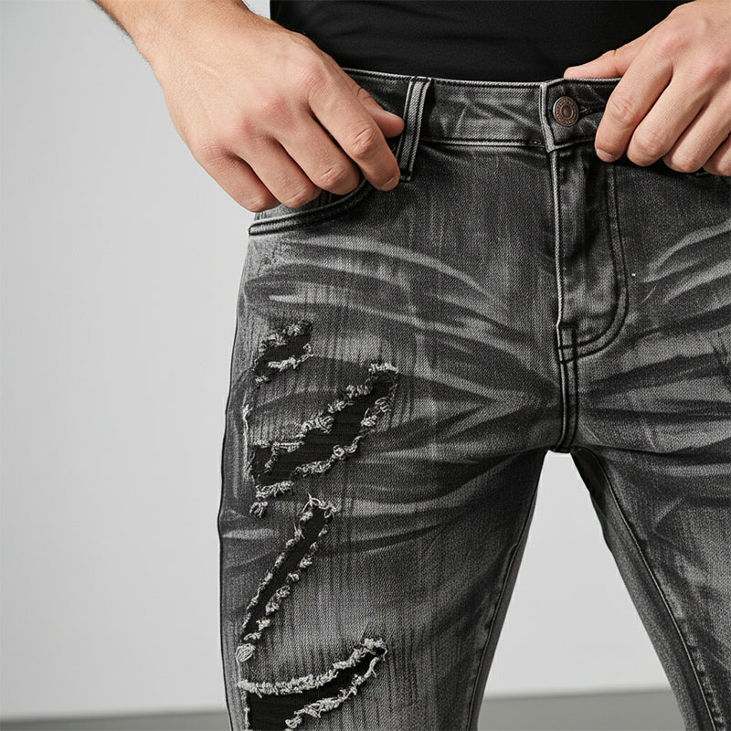 Jeans Herren schwarz Slim-Fit mit Destroyed-Details - 6 - Atelier-Zofia