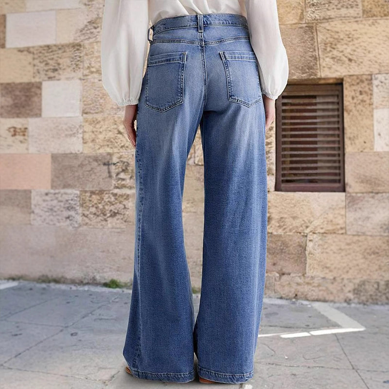Hose Damen blau weit mit hohem Bund - 2 - Atelier-Zofia