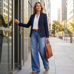 Hose Damen blau weit mit hohem Bund - 3 - Atelier-Zofia