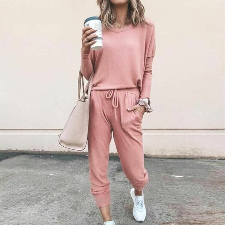 Zwei-Teiliges Outfit Damen rosa mit lockerer Passform und langen Ärmeln - 2 - Atelier-Zofia