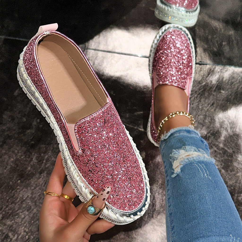 Slip-On Schuhe Damen pink glitzernd mit bequemer Passform - 3 - Atelier-Zofia