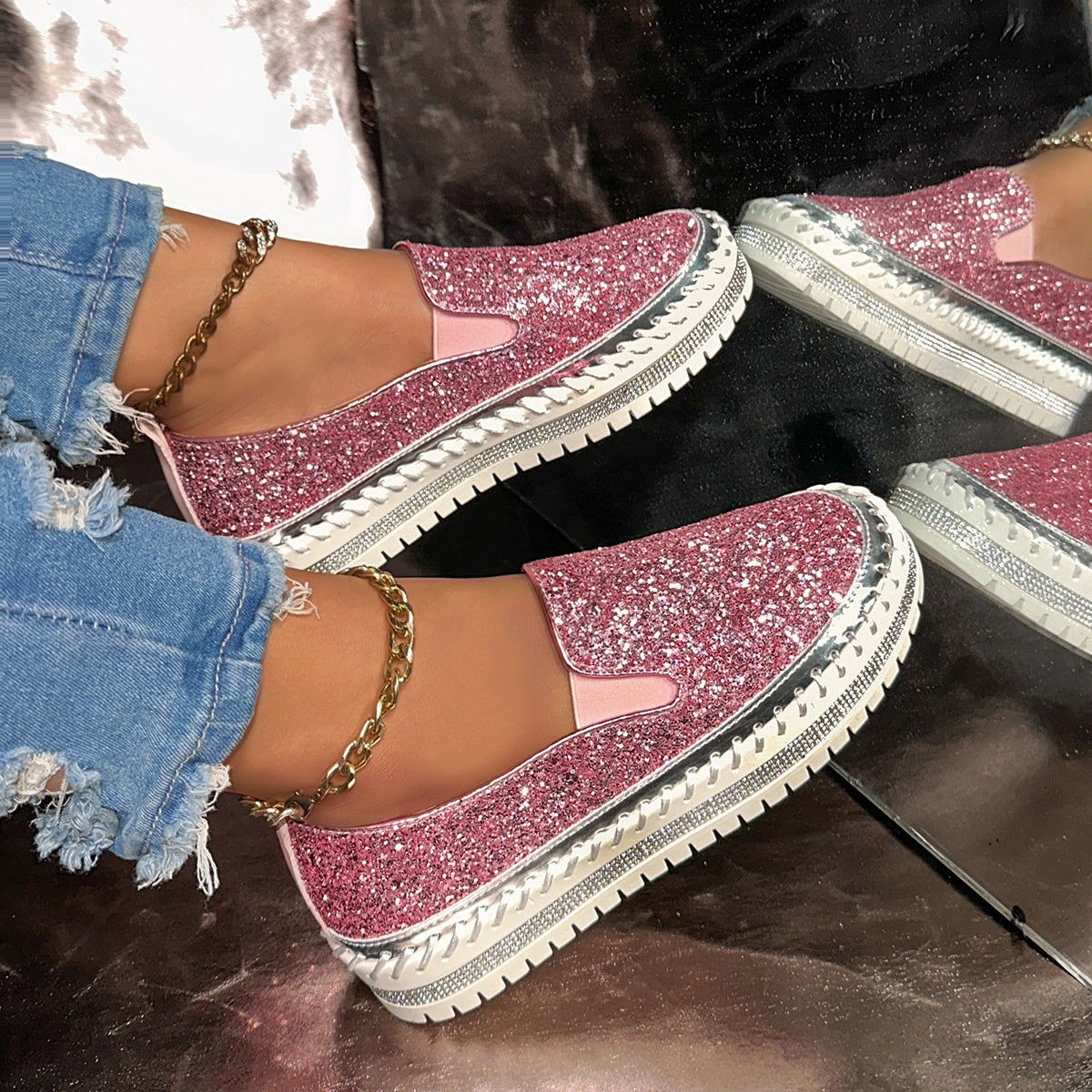Slip-On Schuhe Damen pink glitzernd mit bequemer Passform - 6 - Atelier-Zofia
