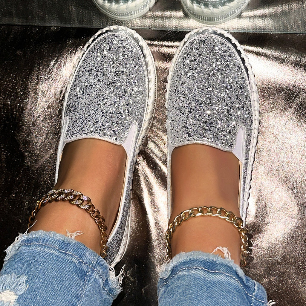 Slip-On Schuhe Damen pink glitzernd mit bequemer Passform - 9 - Atelier-Zofia