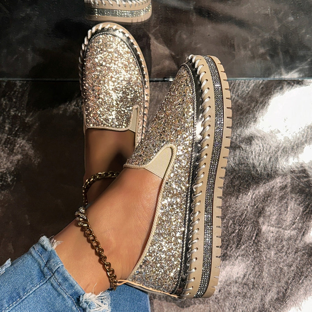 Slip-On Schuhe Damen pink glitzernd mit bequemer Passform - 10 - Atelier-Zofia