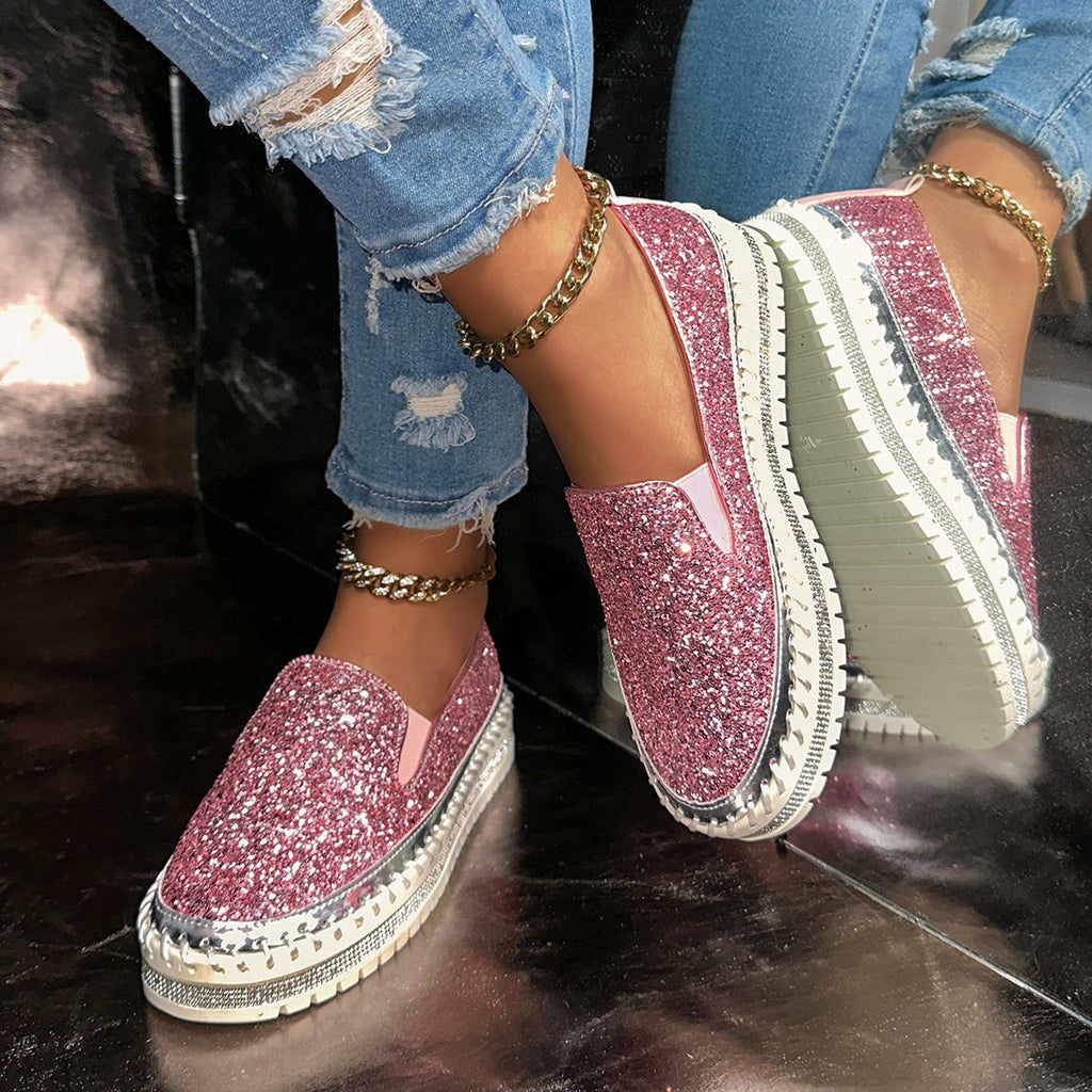 Slip-On Schuhe Damen pink glitzernd mit bequemer Passform - 11 - Atelier-Zofia