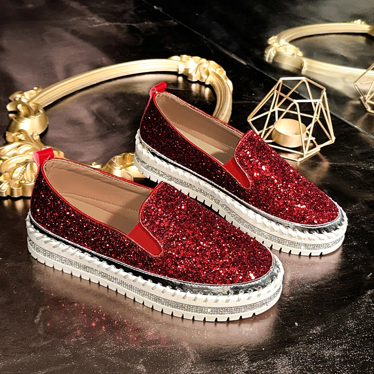 Slip-On Schuhe Damen pink glitzernd mit bequemer Passform - 12 - Atelier-Zofia