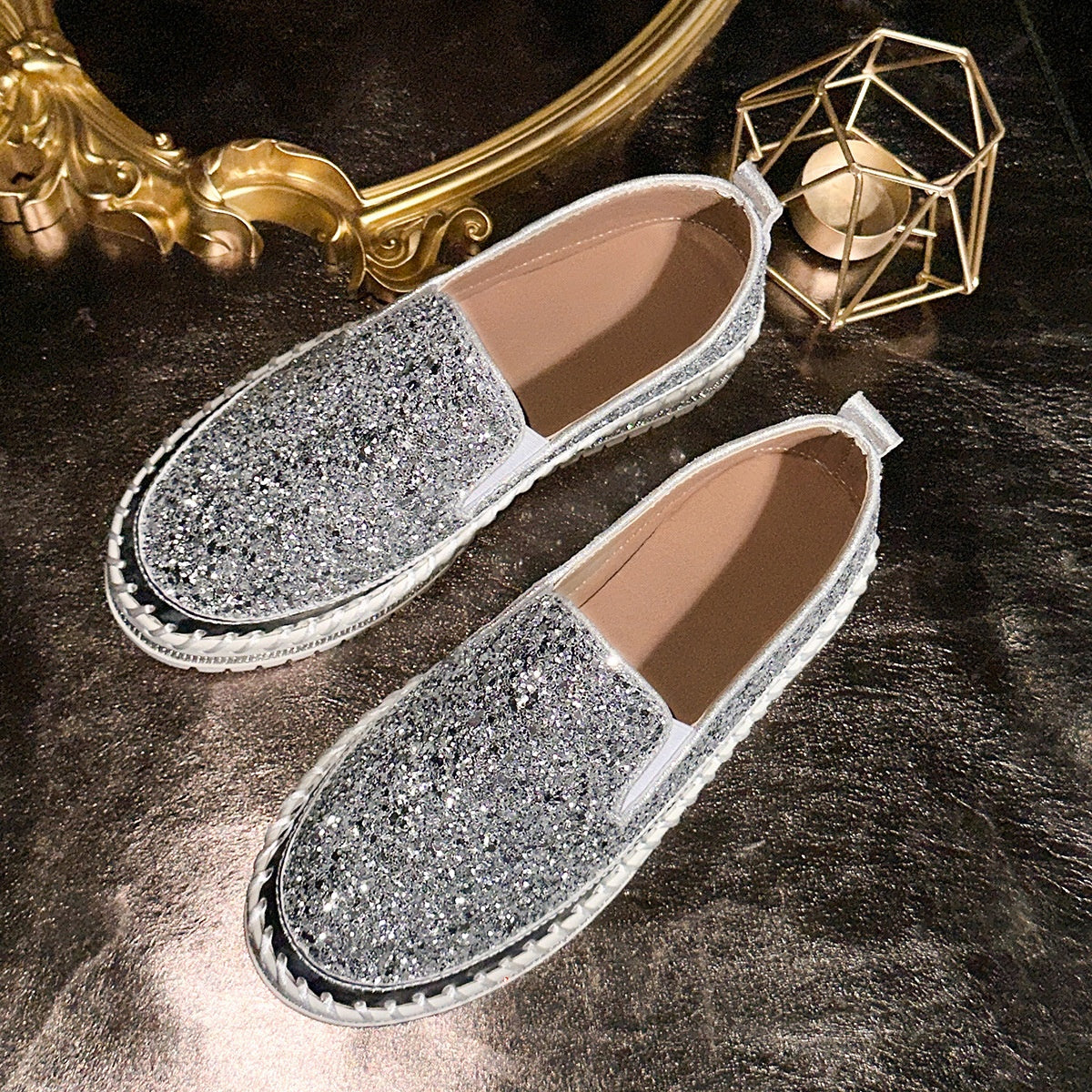 Slip-On Schuhe Damen pink glitzernd mit bequemer Passform - 13 - Atelier-Zofia