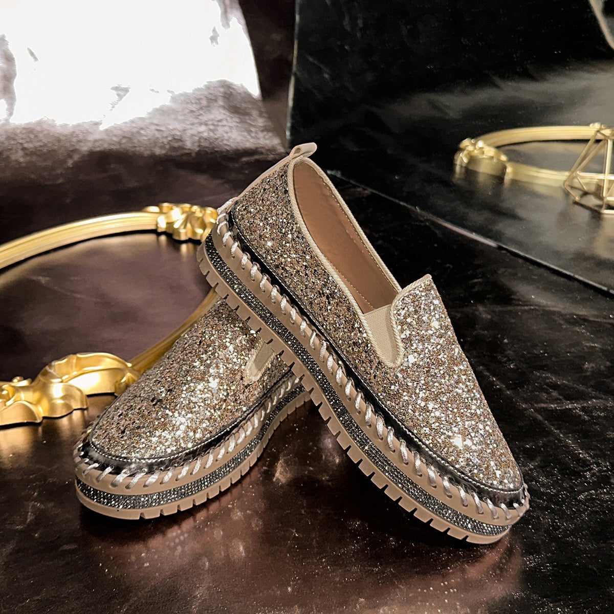 Slip-On Schuhe Damen pink glitzernd mit bequemer Passform - 15 - Atelier-Zofia