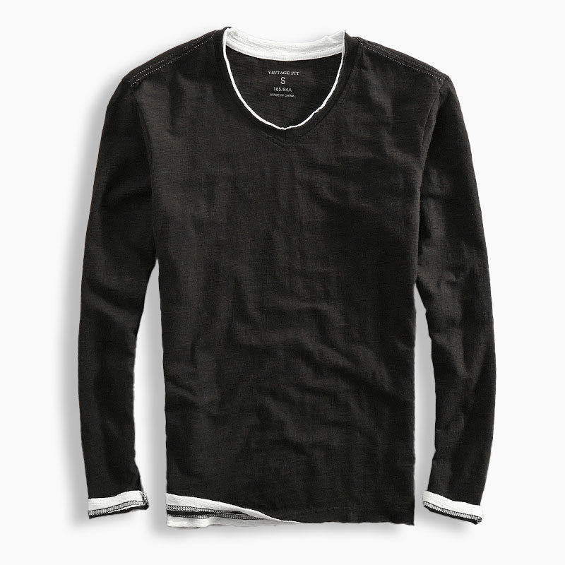 Shirt Herren schwarz tailliert mit V-Ausschnitt und Kontrastdetails - 3 - Atelier-Zofia