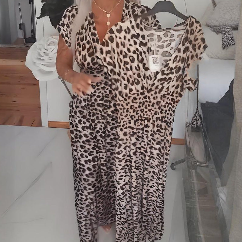 Maxikleid Damen braun figurbetont mit V-Ausschnitt und kurzen Ärmeln - 3 - Atelier-Zofia