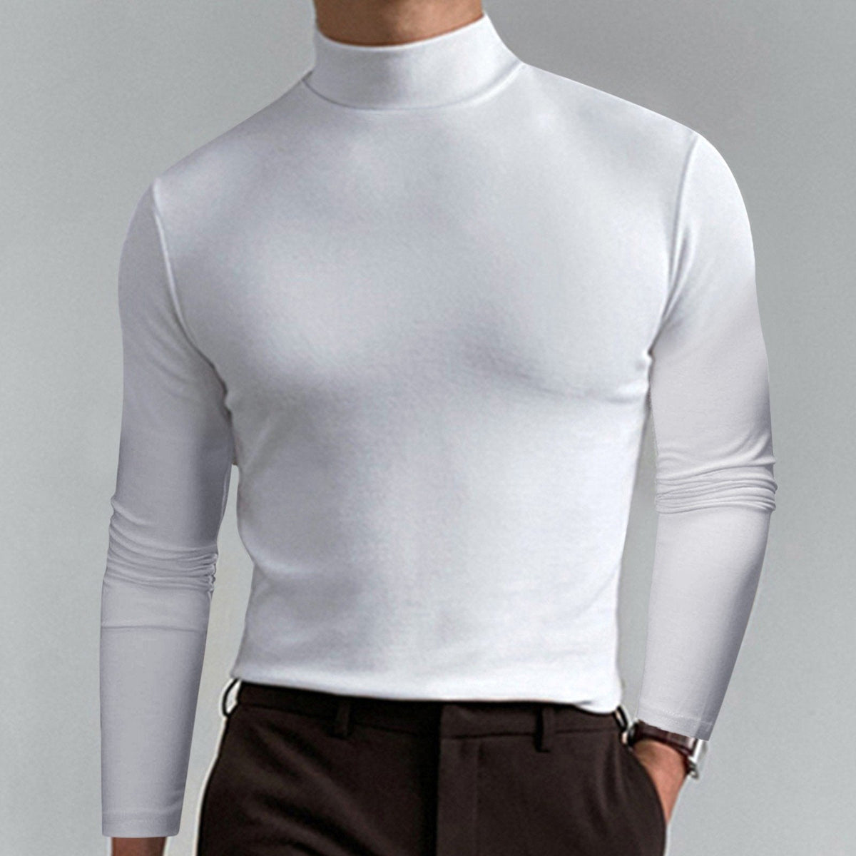 Pullover Herren schwarz figurbetont mit Stehkragen - 1 - Atelier-Zofia