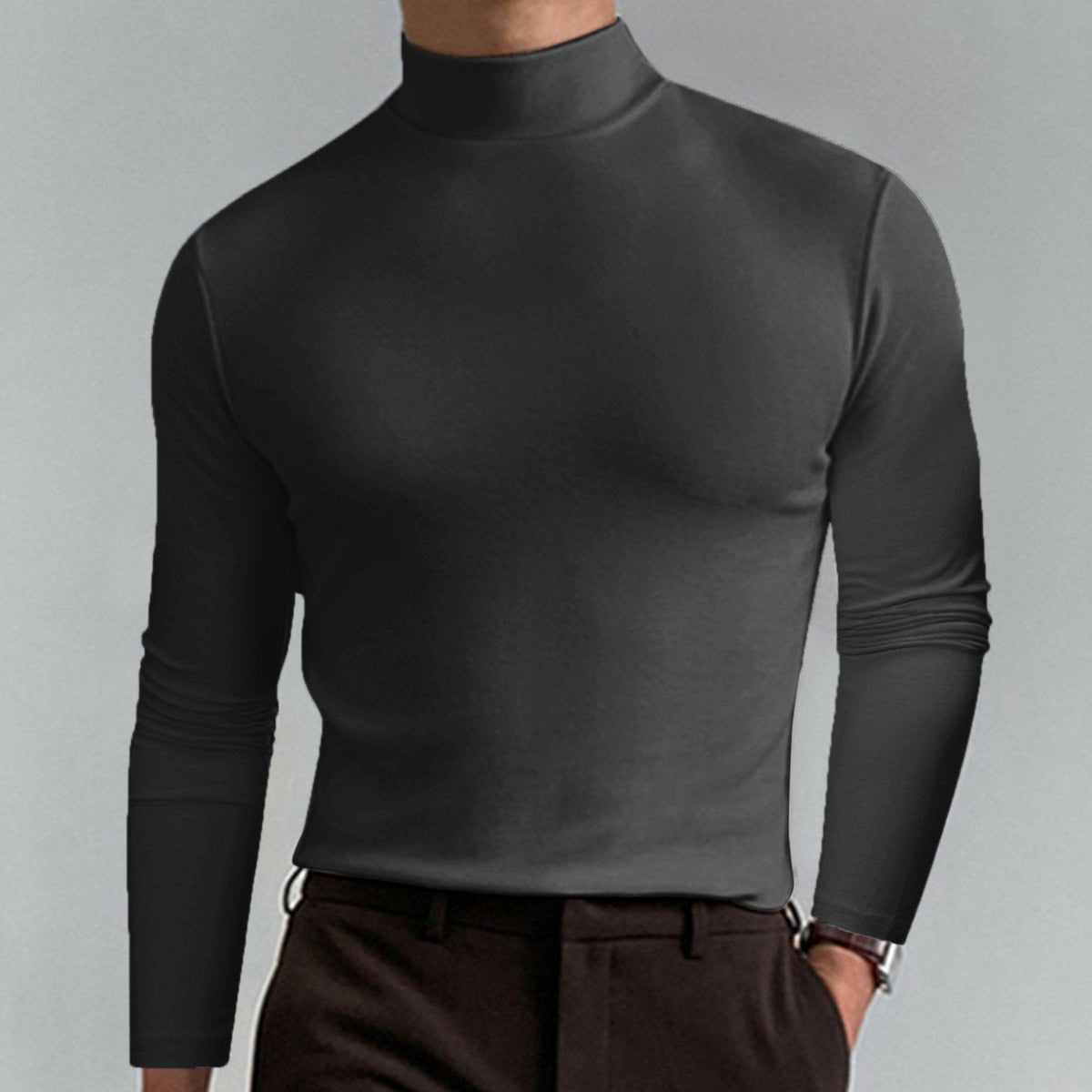 Pullover Herren schwarz figurbetont mit Stehkragen - 3 - Atelier-Zofia