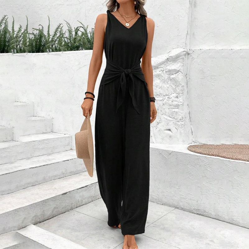 Jumpsuit Damen grün mit Taillengürtel und weitem Schnitt - 4 - Atelier-Zofia
