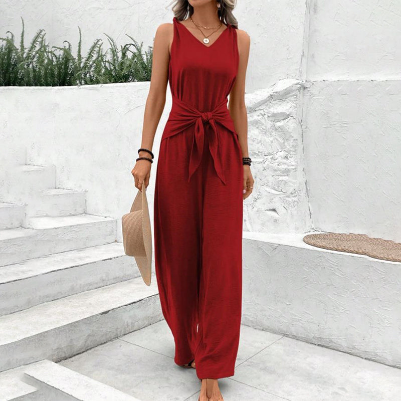 Jumpsuit Damen grün mit Taillengürtel und weitem Schnitt - 7 - Atelier-Zofia