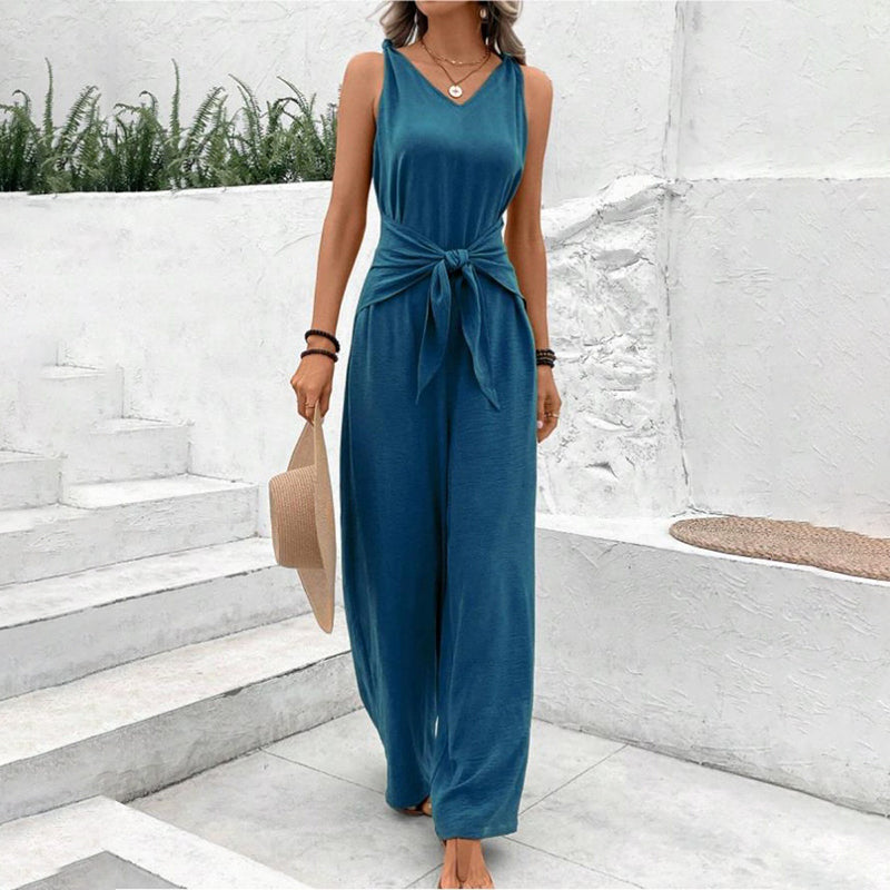 Jumpsuit Damen grün mit Taillengürtel und weitem Schnitt - 8 - Atelier-Zofia