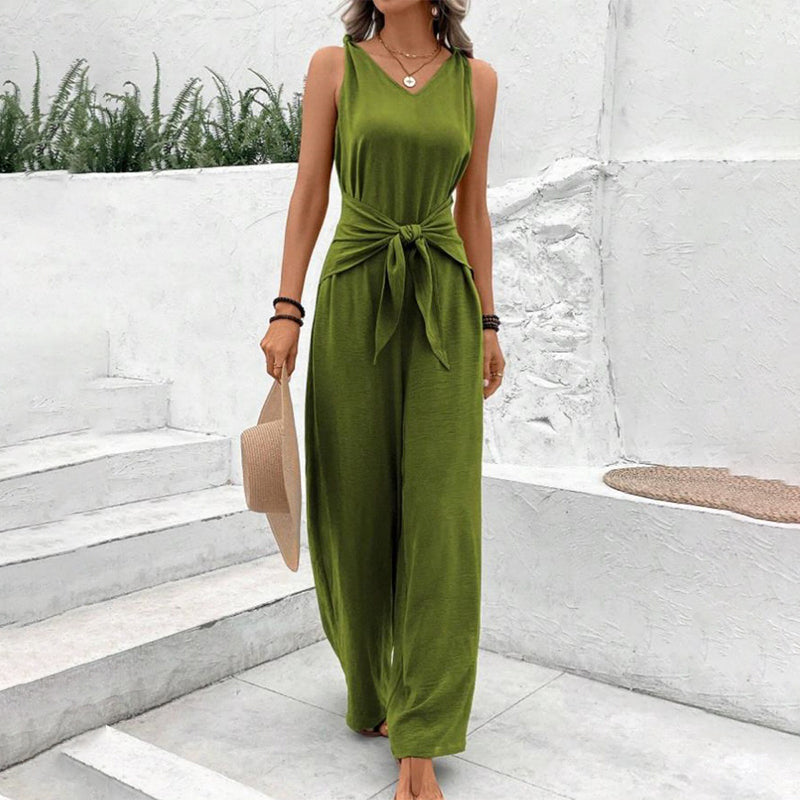 Jumpsuit Damen grün mit Taillengürtel und weitem Schnitt - 9 - Atelier-Zofia