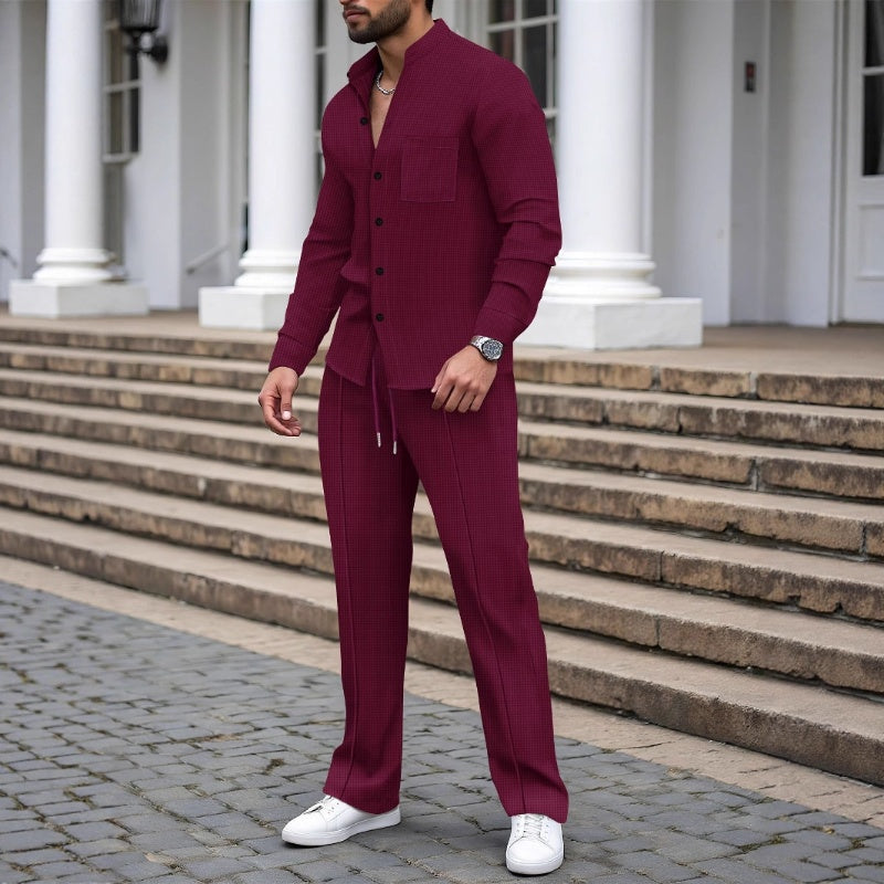 Outfit Men beige figurbetont mit Knopfleiste und langen Ärmeln - 4 - Atelier-Zofia