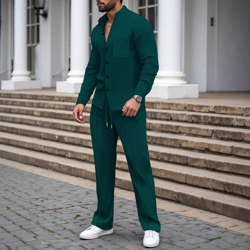Outfit Men beige figurbetont mit Knopfleiste und langen Ärmeln - 5 - Atelier-Zofia