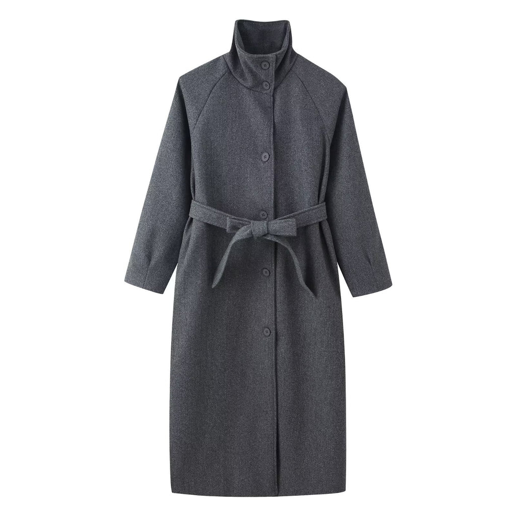 Mantel Damen grau tailliert mit hohem Stehkragen - 1 - Atelier-Zofia