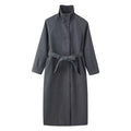 Mantel Damen grau tailliert mit hohem Stehkragen - 1 - Atelier-Zofia