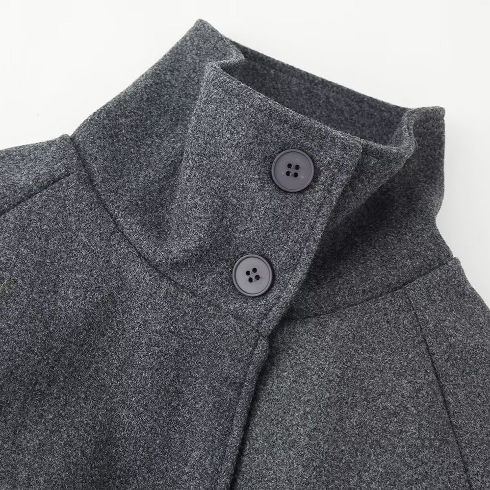Mantel Damen grau tailliert mit hohem Stehkragen - 2 - Atelier-Zofia
