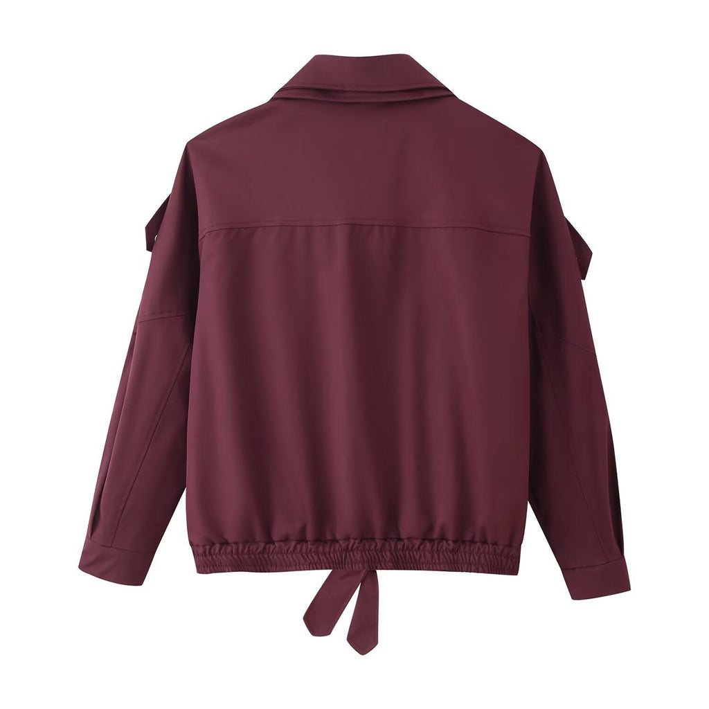 Jacke Damen rot mit Taillenzug und Stehkragen - 2 - Atelier-Zofia