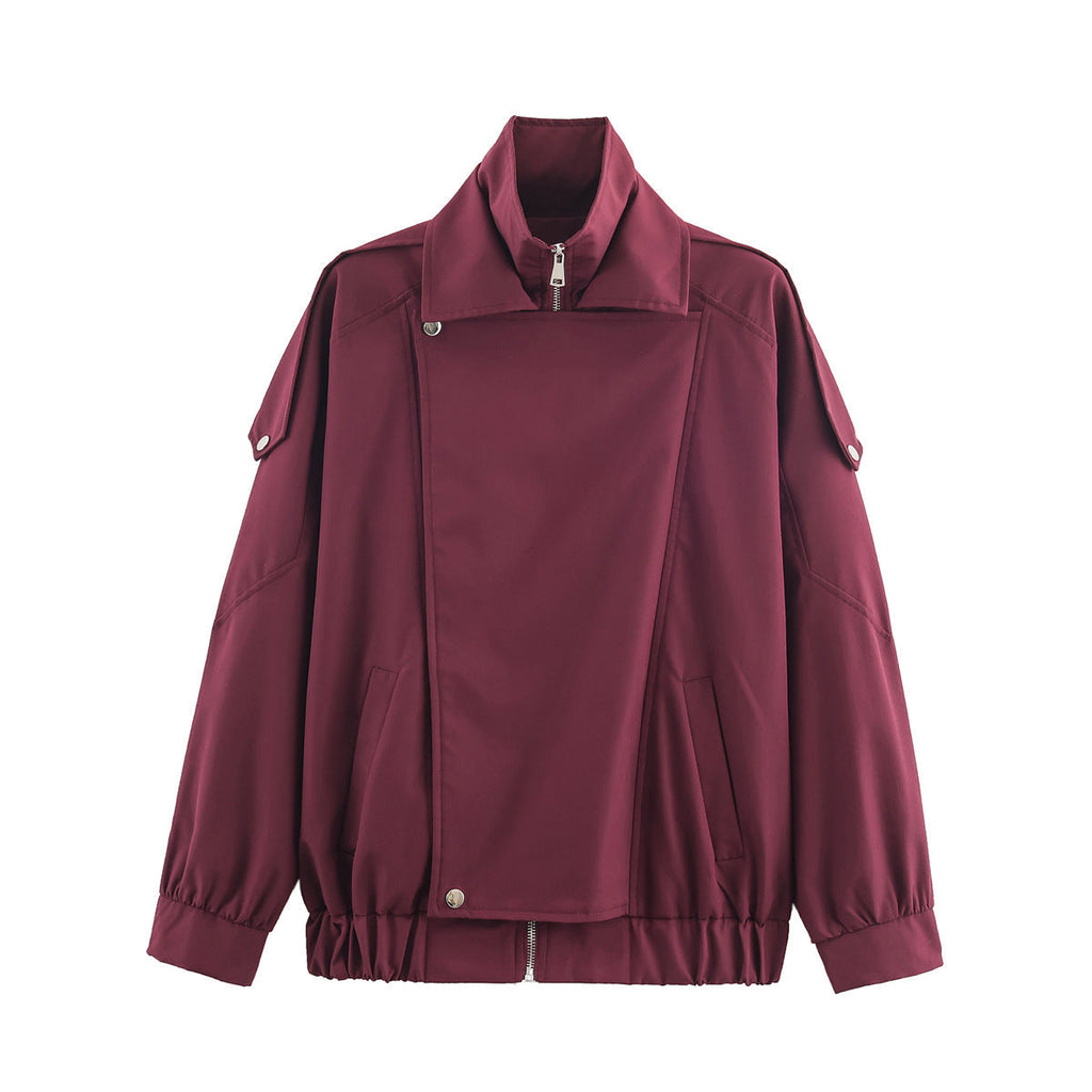 Jacke Damen rot mit Taillenzug und Stehkragen - 4 - Atelier-Zofia