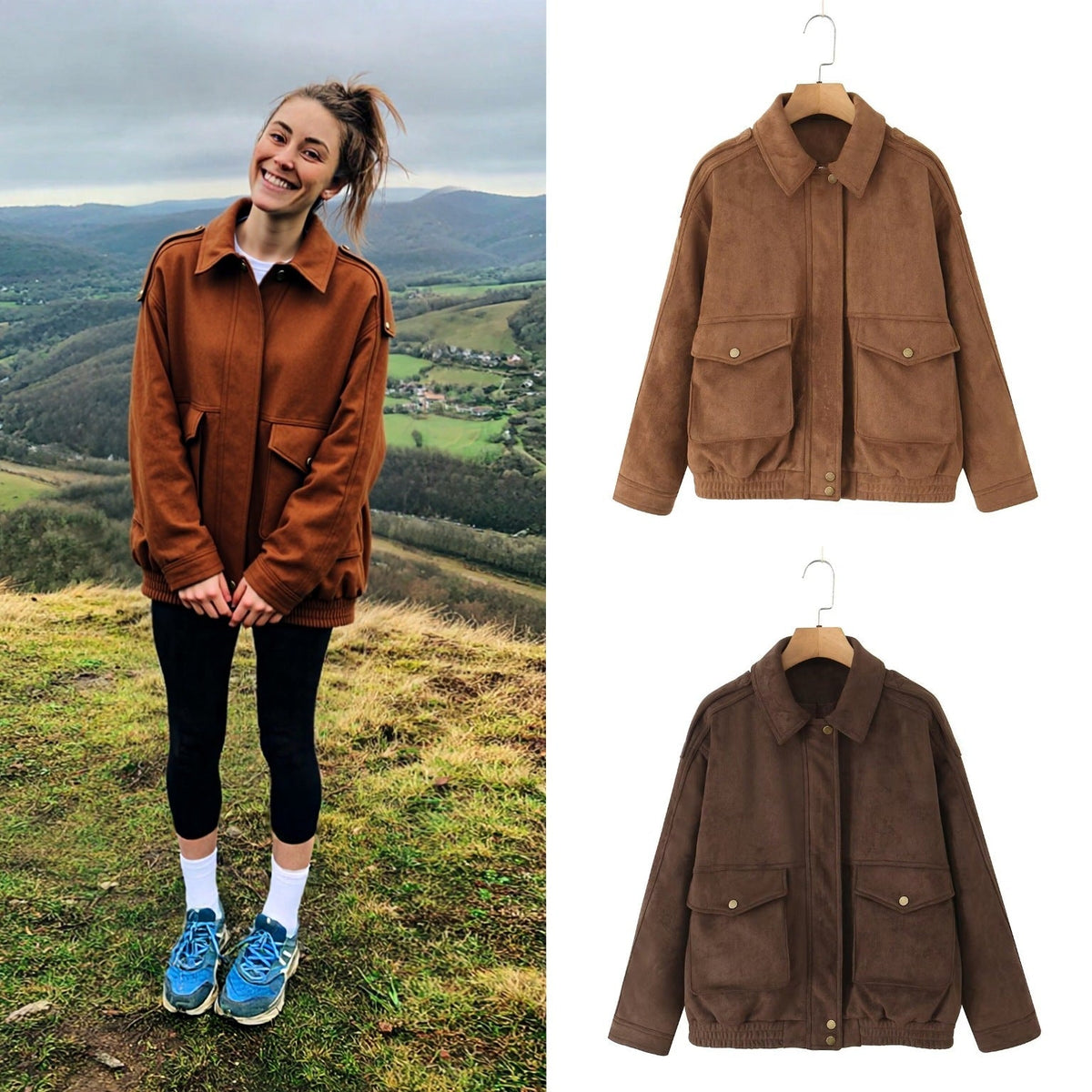 Jacke Damen braun Oversize mit praktischen Pattentaschen - 1 - Atelier-Zofia