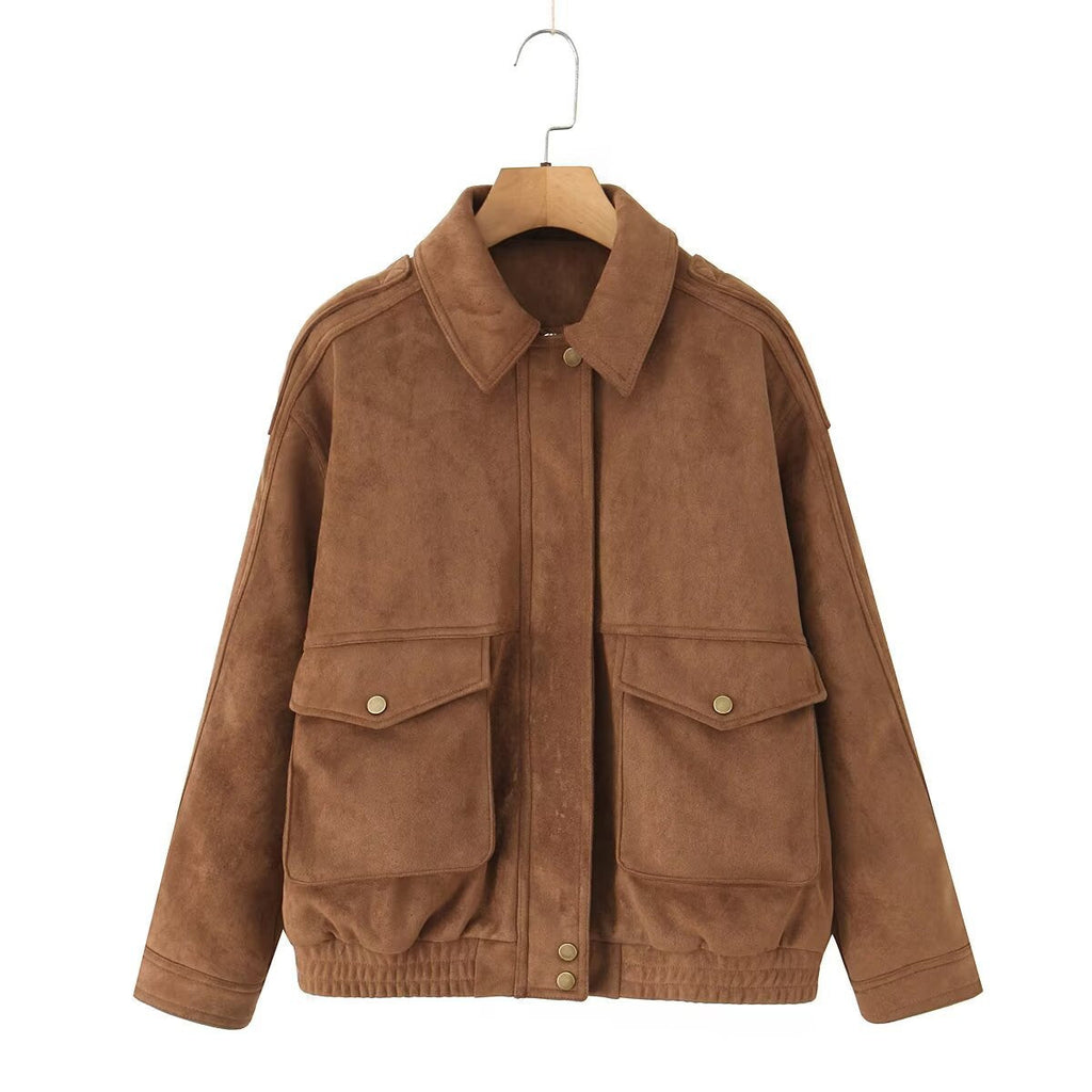 Jacke Damen braun Oversize mit praktischen Pattentaschen - 3 - Atelier-Zofia