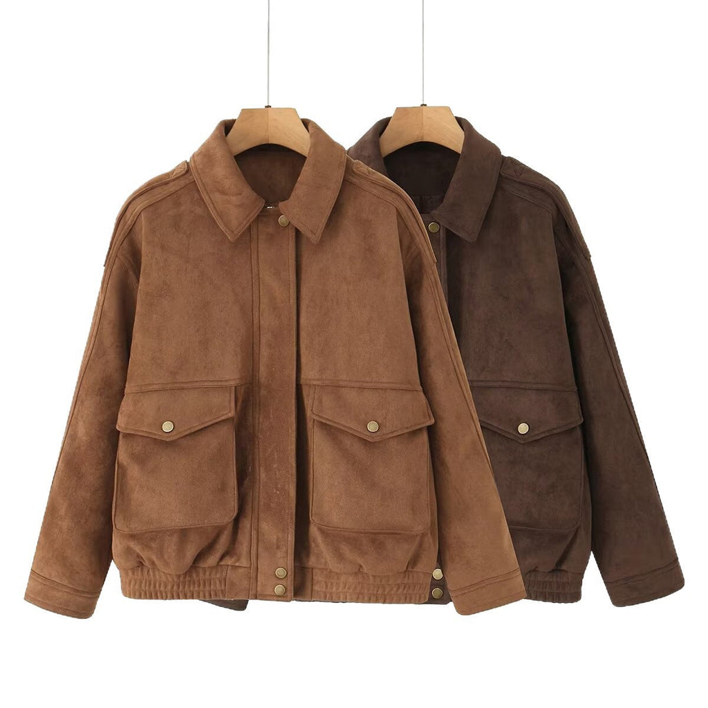 Jacke Damen braun Oversize mit praktischen Pattentaschen - 5 - Atelier-Zofia
