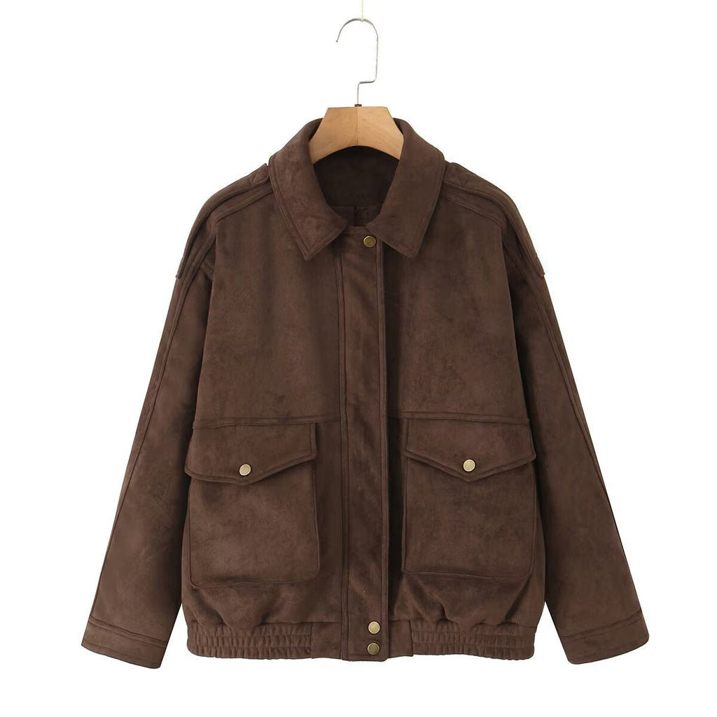 Jacke Damen braun Oversize mit praktischen Pattentaschen - 7 - Atelier-Zofia