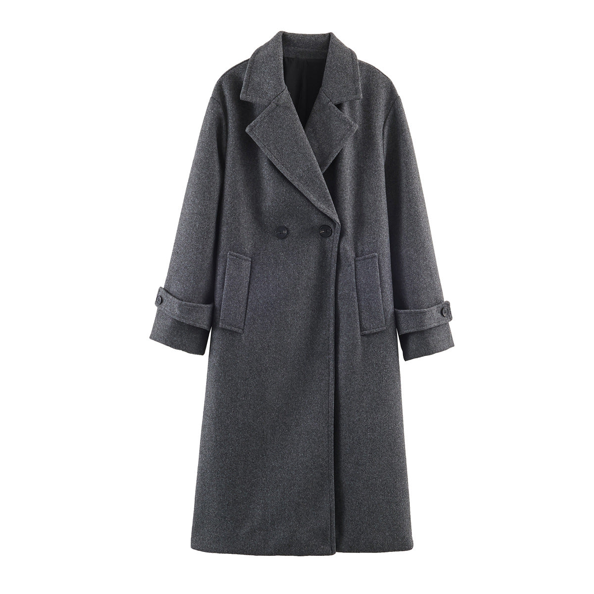 Damenmantel dunkelblau oversized mit breitem Revers und doppeltem Knopfverschluss - 1 - Atelier-Zofia