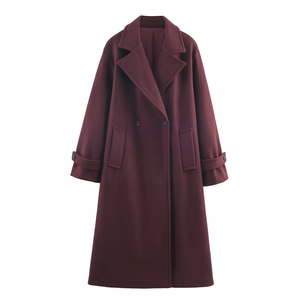 Damenmantel dunkelblau oversized mit breitem Revers und doppeltem Knopfverschluss - 2 - Atelier-Zofia