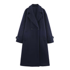 Damenmantel dunkelblau oversized mit breitem Revers und doppeltem Knopfverschluss - 3 - Atelier-Zofia