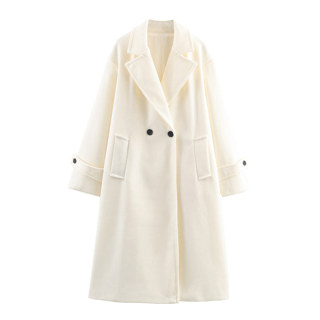 Damenmantel dunkelblau oversized mit breitem Revers und doppeltem Knopfverschluss - 4 - Atelier-Zofia