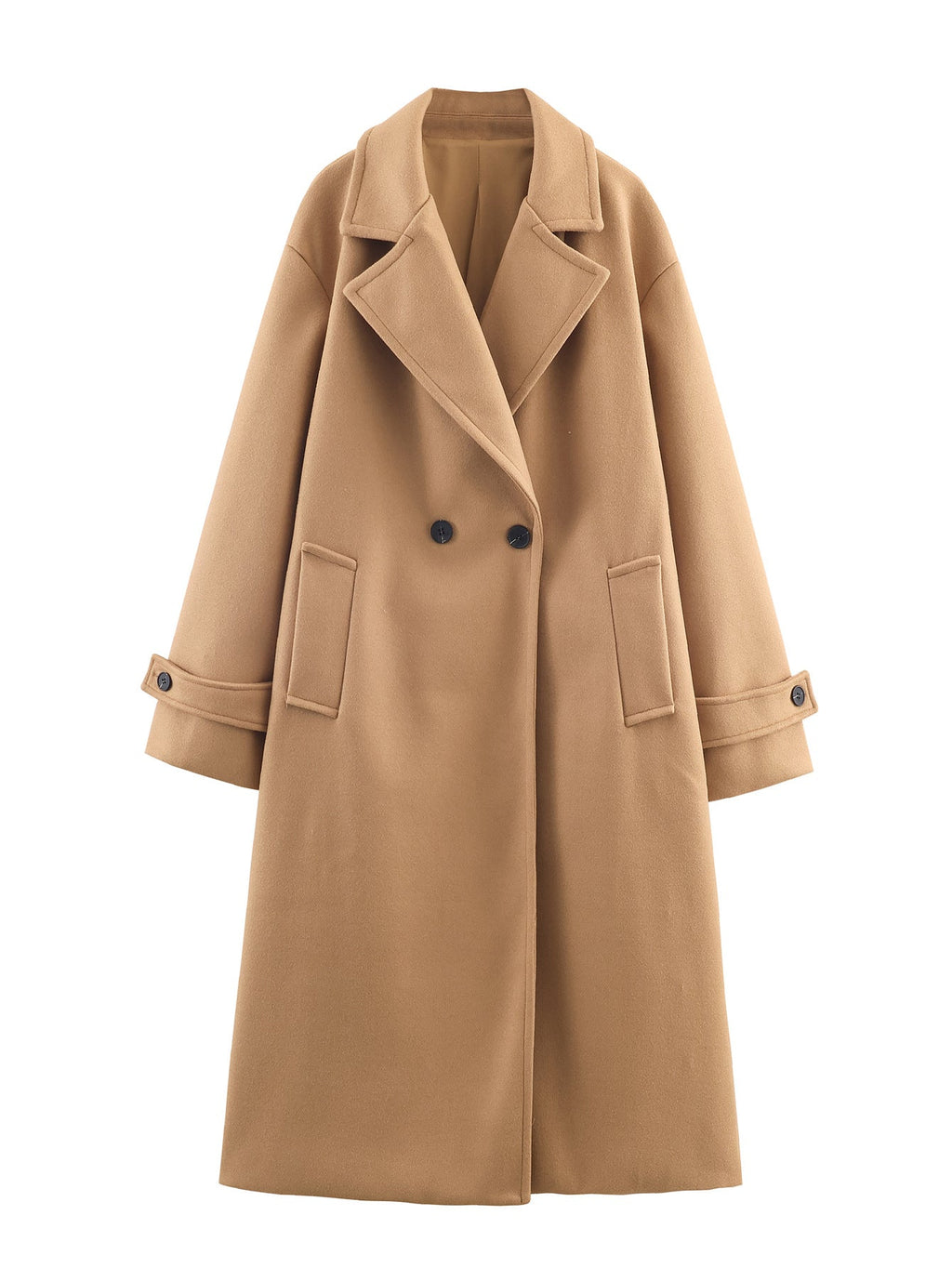 Damenmantel dunkelblau oversized mit breitem Revers und doppeltem Knopfverschluss - 5 - Atelier-Zofia