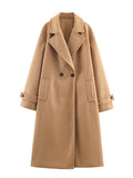 Damenmantel dunkelblau oversized mit breitem Revers und doppeltem Knopfverschluss - 5 - Atelier-Zofia
