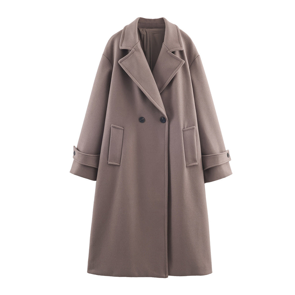 Damenmantel dunkelblau oversized mit breitem Revers und doppeltem Knopfverschluss - 6 - Atelier-Zofia