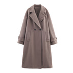 Damenmantel dunkelblau oversized mit breitem Revers und doppeltem Knopfverschluss - 6 - Atelier-Zofia