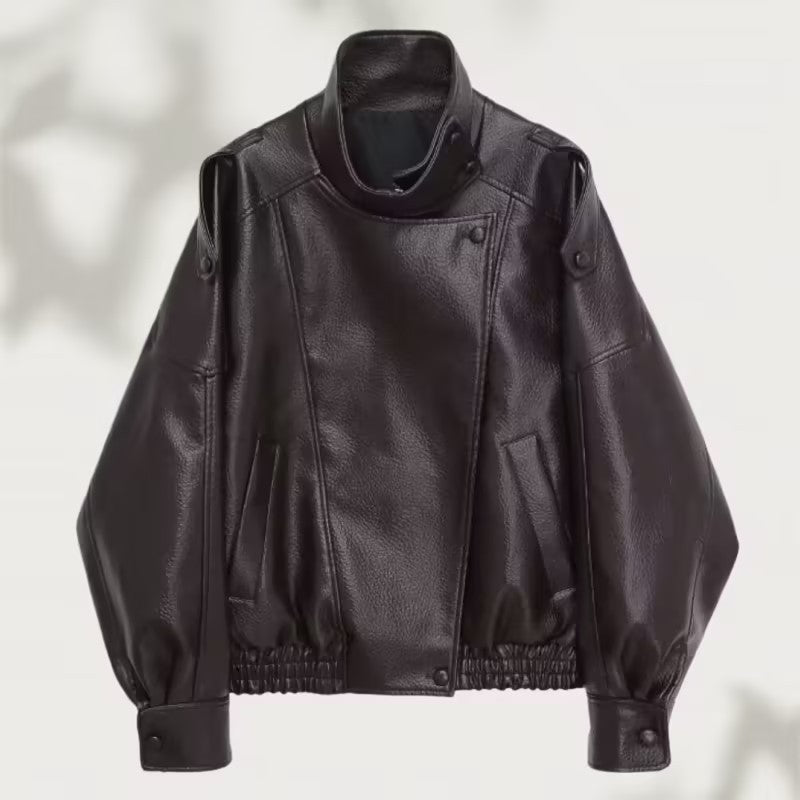 Damen Jacke schwarz Oversized mit asymmetrischem Revers - 1 - Atelier-Zofia