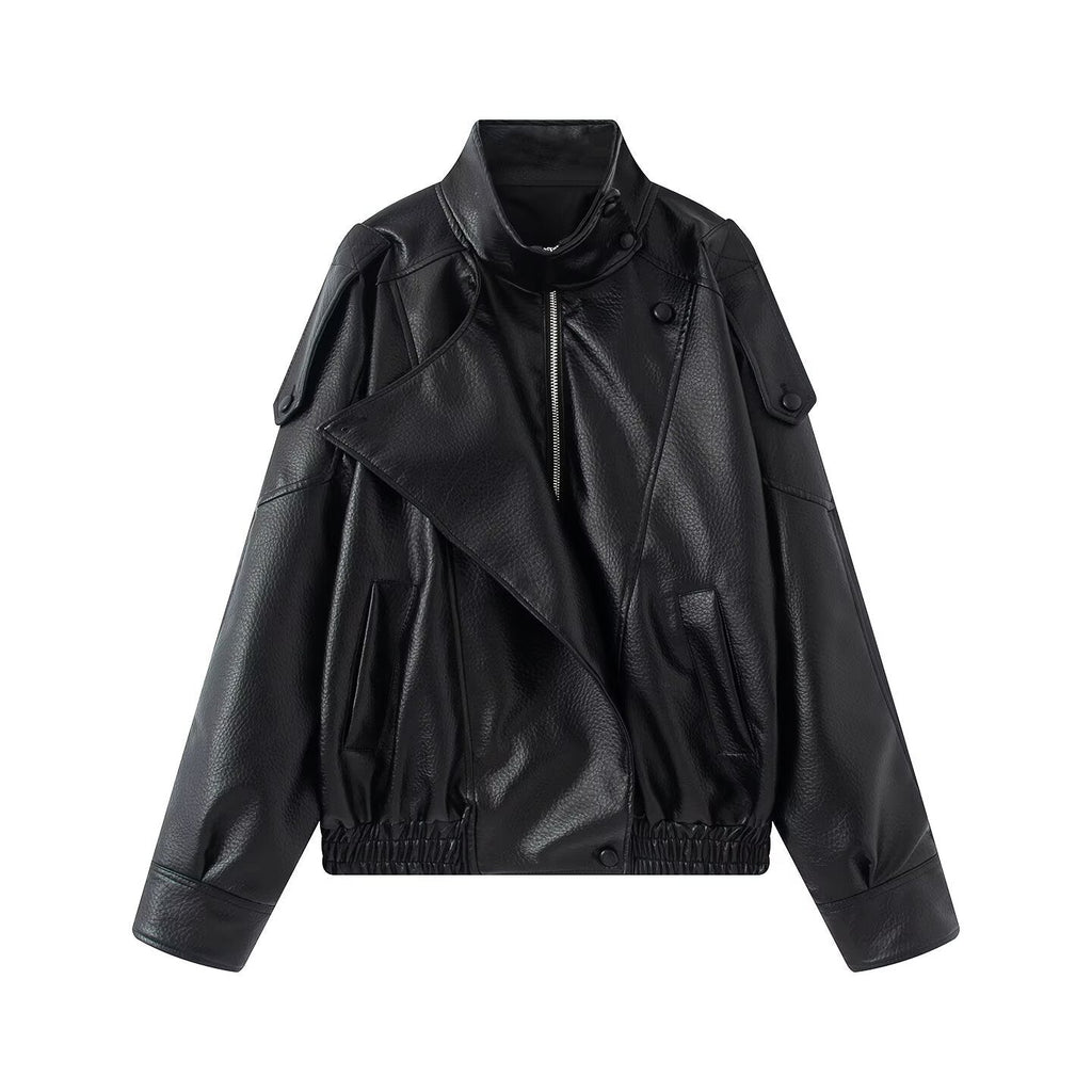 Damen Jacke schwarz Oversized mit asymmetrischem Revers - 5 - Atelier-Zofia