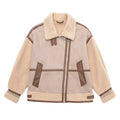 Jacke Damen beige oversized mit Teddyfutter und asymmetrischem Reißverschluss - 2 - Atelier-Zofia