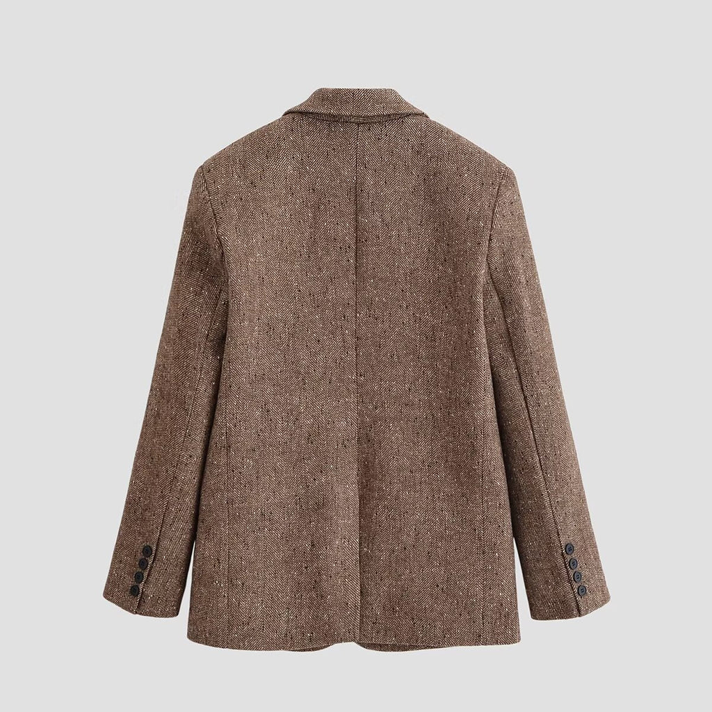 Blazer Damen braun tailliert mit Revers und zwei Knöpfen - 2 - Atelier-Zofia
