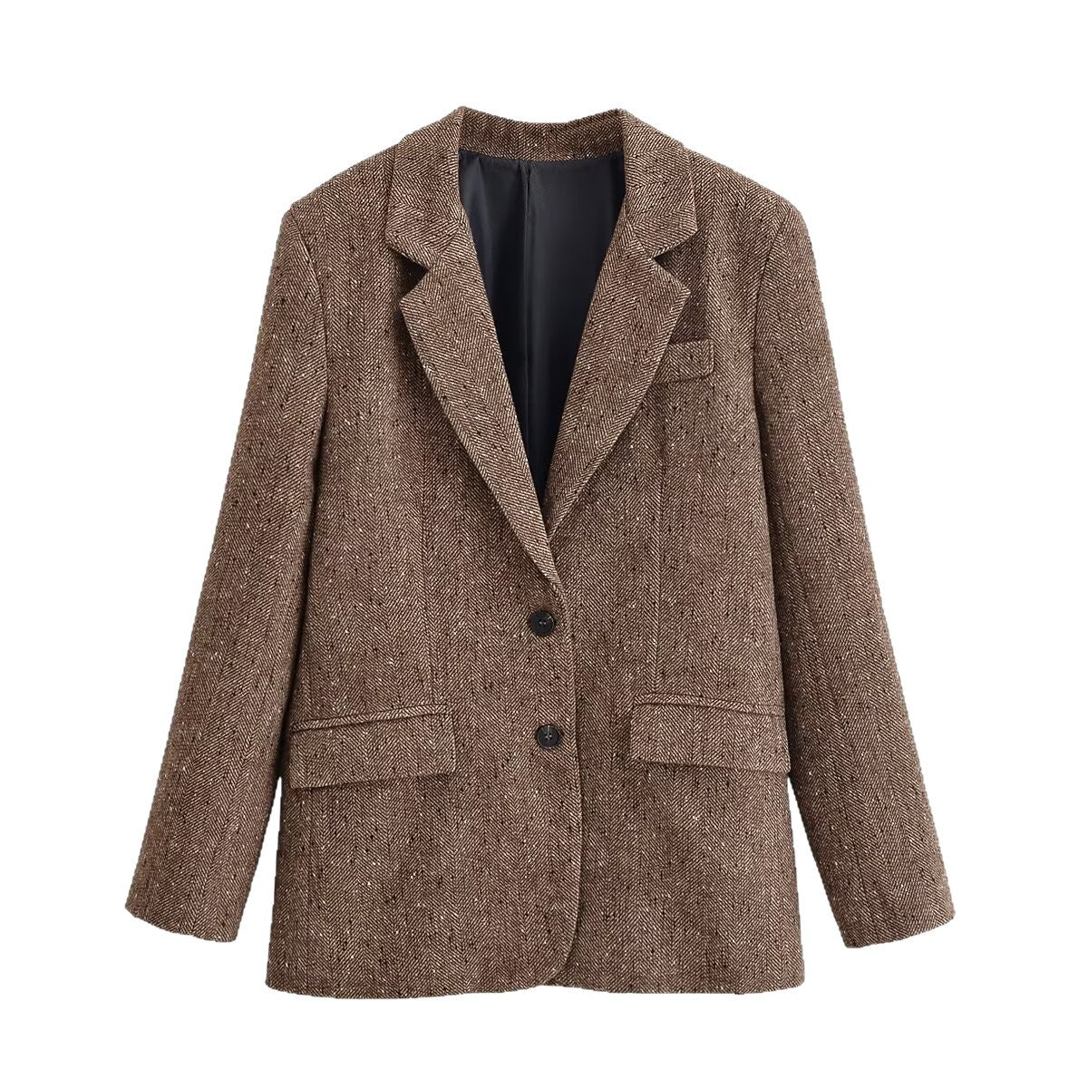 Blazer Damen braun tailliert mit Revers und zwei Knöpfen - 3 - Atelier-Zofia