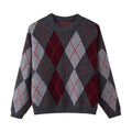 Pullover Damen grau mit Karomuster und Rundhalsausschnitt - 2 - Atelier-Zofia