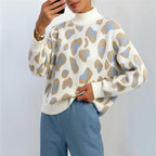 Pullover Damen weiß mit Leopardenmuster und hohem Kragen - 3 - Atelier-Zofia