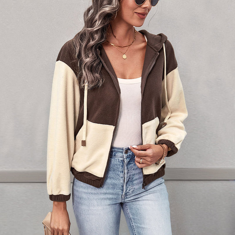 Jacke Damen braun-beige mit Kapuze und Reißverschluss - 2 - Atelier-Zofia