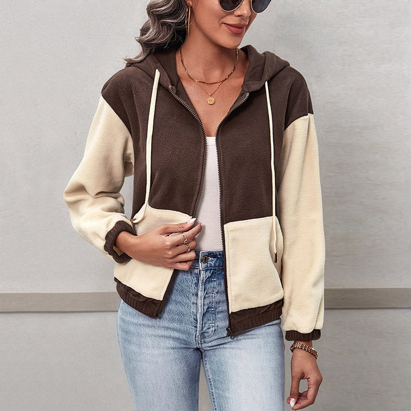 Jacke Damen braun-beige mit Kapuze und Reißverschluss - 3 - Atelier-Zofia